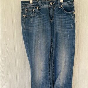 Blue Straight Leg Jeans with Vintage Fading
